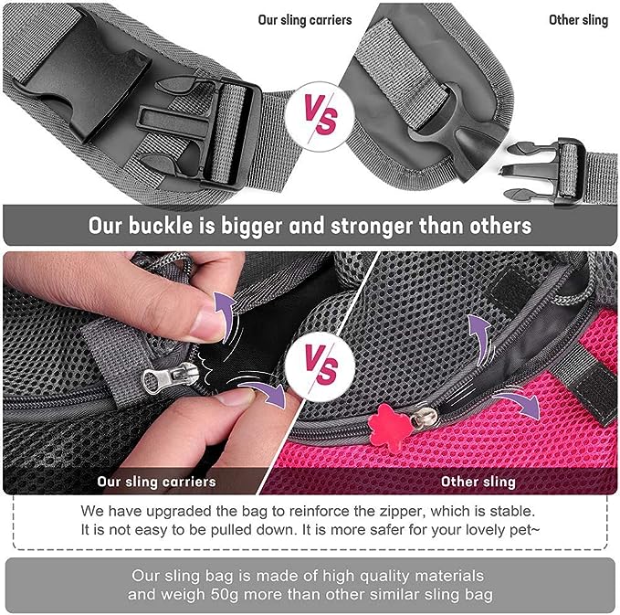 YUDODO Pet Dog Sling Carrier Large Pocket Adjust Strap Anti-falling Design Breathable Mesh Travel Safe Sling Bag Carrier for Dogs Cats