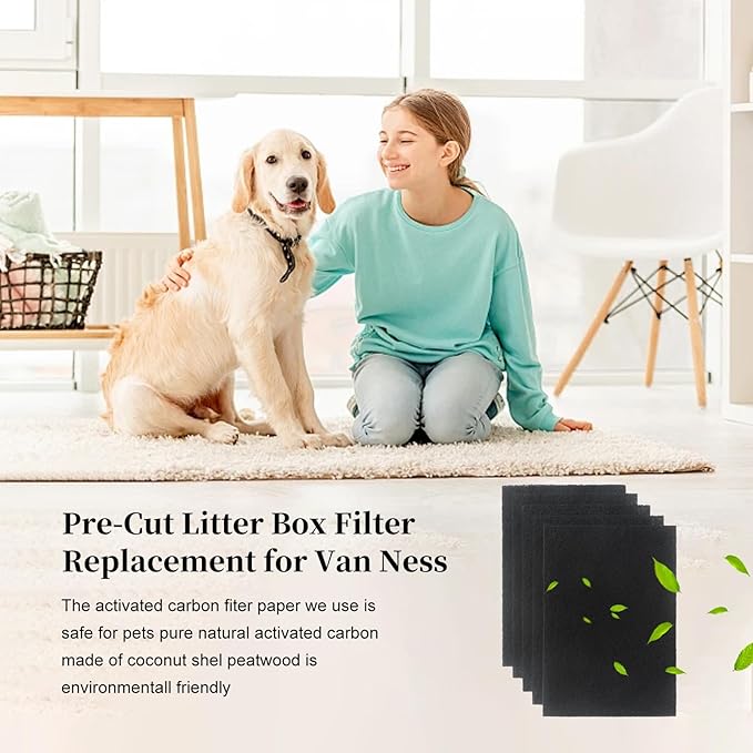 10 Pack Cat Litter Box Charcoal Filters for Van Ness, Upgraded Thickness 4.4 x 6.5Inch Replacement Carbon Odor Filters for Pureness F6 Zeloite Air Filter Litter Box Filters for Hooded Cat Litter Boxes