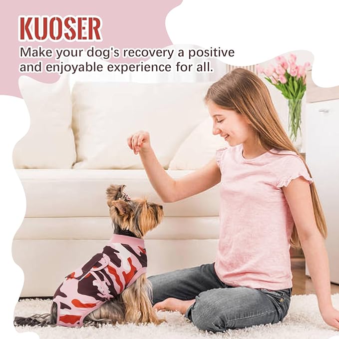 Kuoser Recovery Suit for Dogs Cats After Surgery, Professional Pet Recovery Shirt Dog Abdominal Wounds Bandages, Substitute E-Collar & Cone,Prevent Licking Dog Onesies Pet Surgery Recovery Suit