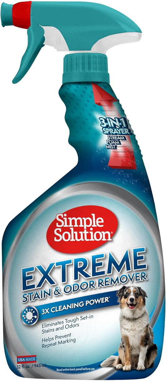 Simple Solution Extreme Pet Stain And Odor Remover, Enzymatic Cleaner With 3X Pro-Bacteria Cleaning Power, 32 Ounces