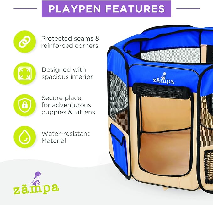 Zampa Puppy Playpen Small 36"x36"x24" Portable Pop Up Playpen for Dog and Cat, Foldable | Indoor/Outdoor Kitten Pen & Travel Pet Carrier + Carrying Case.