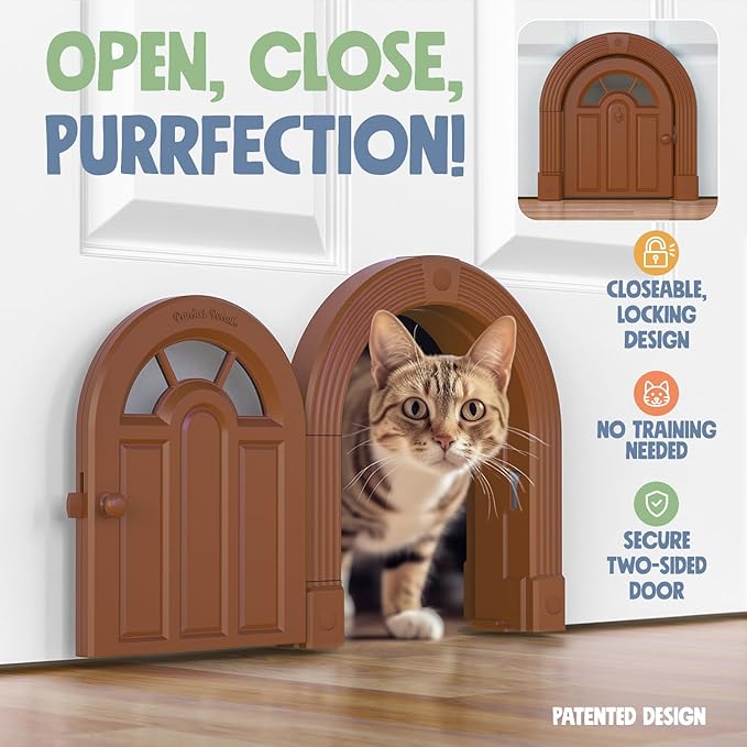 Cat Door Interior Door - Meow Manor Extra Large Pet Door, 10.25 x 11 No-Flap Cat Door Interior Door for Cats up to 30 lbs, Easy DIY Setup, Secured Installation in Minutes, No Training Needed
