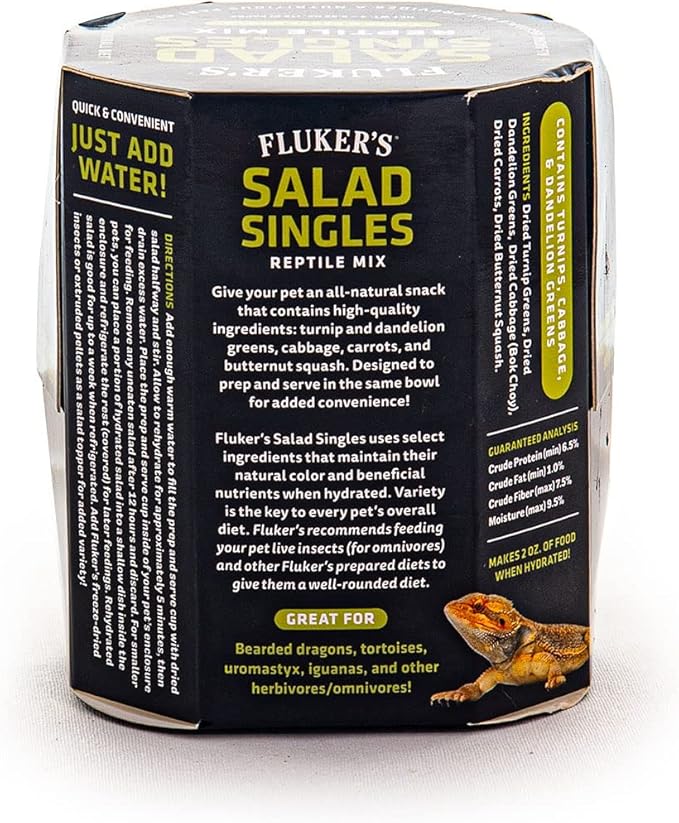 Fluker's Salad Singles All Natural Reptile Mix, Just Add Water, Each Pack Makes 2 oz of Food, for Bearded Dragons and Other Herbivores/Omnivores, 3,Pack 0.65 oz