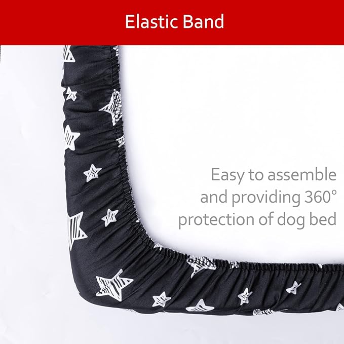 Dog Bed Covers Replacement Washable Pet Hair Easy to Remove, Waterproof Dog Bed Covers Noiseless Quilted, Pet Bed Cover Lovely Black Star Print, Puppy Bed Cover 27x36 Inches, for Dog/ Cat, Cover Only
