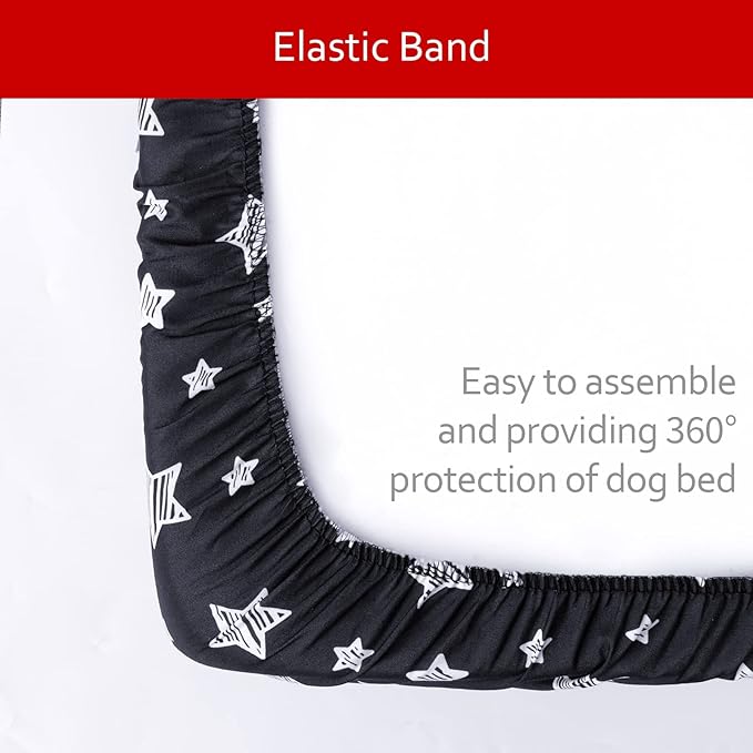 Dog Bed Covers Replacement Washable Pet Hair Easy to Remove, Waterproof Dog Bed Covers Noiseless Quilted, Pet Bed Cover Lovely Black Star Print, Puppy Bed Cover 29x41 Inches, for Dog/ Cat, Cover Only