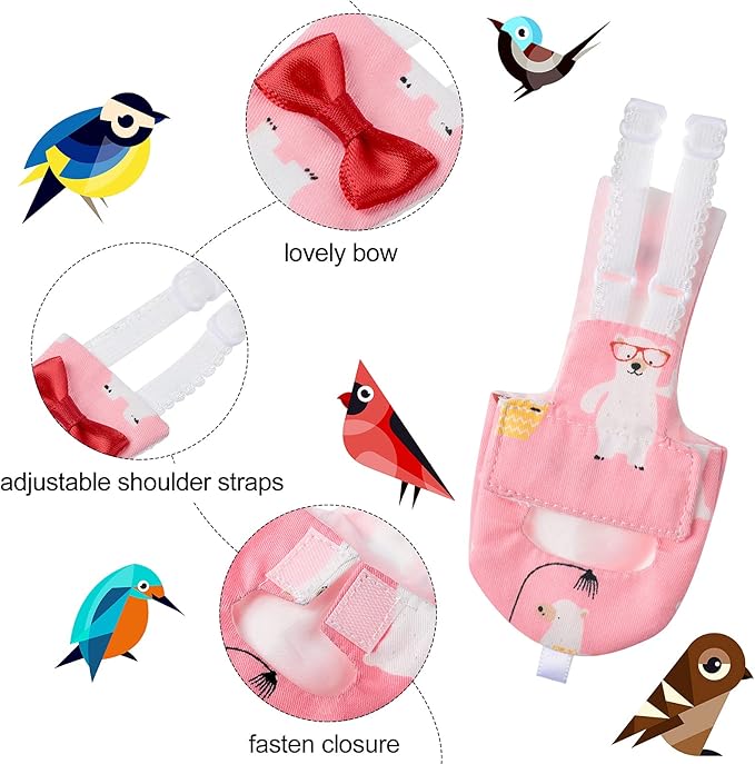 4 Pieces Bird Diapers Flight Suite Liners Washable Reusable Protective Parrot Nappy Clothes with Waterproof Inner Layer Cute Urine Wet Suit for Parrot Macaw Budgies Parakeet (Star Patterns, M)