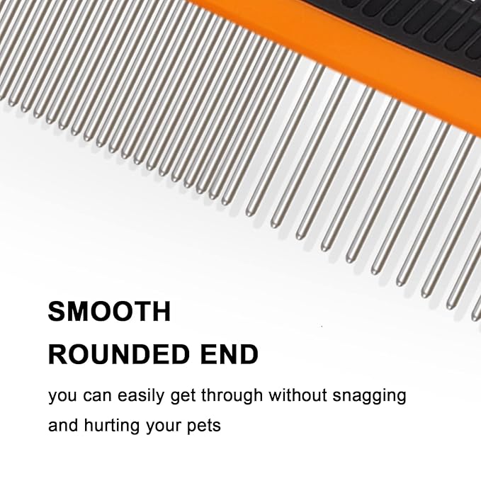 Metal Dog Comb, Cat Comb with Rounded and Smooth Ends Stainless Steel Teeth and NonSlip Grip Handle, Professional Dog Grooming Tools for Removes Tangles and Knots, Greyhound Comb, Pet Comb