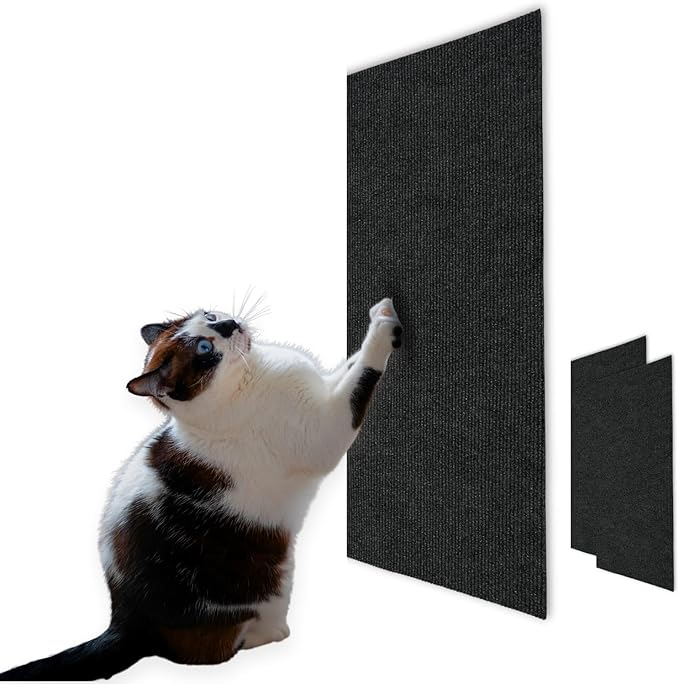 Cat Scratch Mat (3 Pack), 23.6’’ x 11.8’’ Versatile Self-Adhesive Replacement Easy Use for Cat Trees, Cat Wall Furniture, Scratching Posts, and Couch Protection (Black)