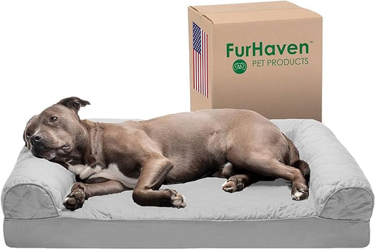 Furhaven Orthopedic Dog Bed for Large/Medium Dogs w/ Removable Bolsters & Washable Cover, For Dogs Up to 55 lbs - (Quilted) Silver Gray, Large
