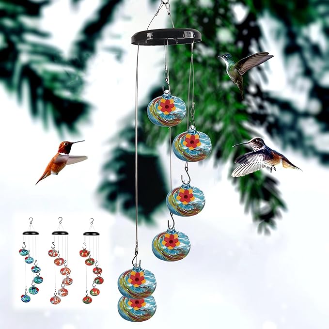 Charming Wind Chimes Hummingbird feeders for Outdoors Hanging ant and bee Proof Never Leak Perfect Garden Decor for Outside (JH-04)