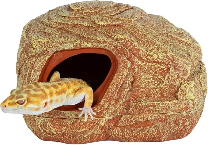 REPTI ZOO Gecko Hide Cave, 2 in 1 Snake Reptile Hideout for Hide & Rest & Breed & Feeding, Reptile & Amphibian Habitat Decor for Corn Snake, Small Snake, Ball Python, Crested Gecko, Leopard Gecko