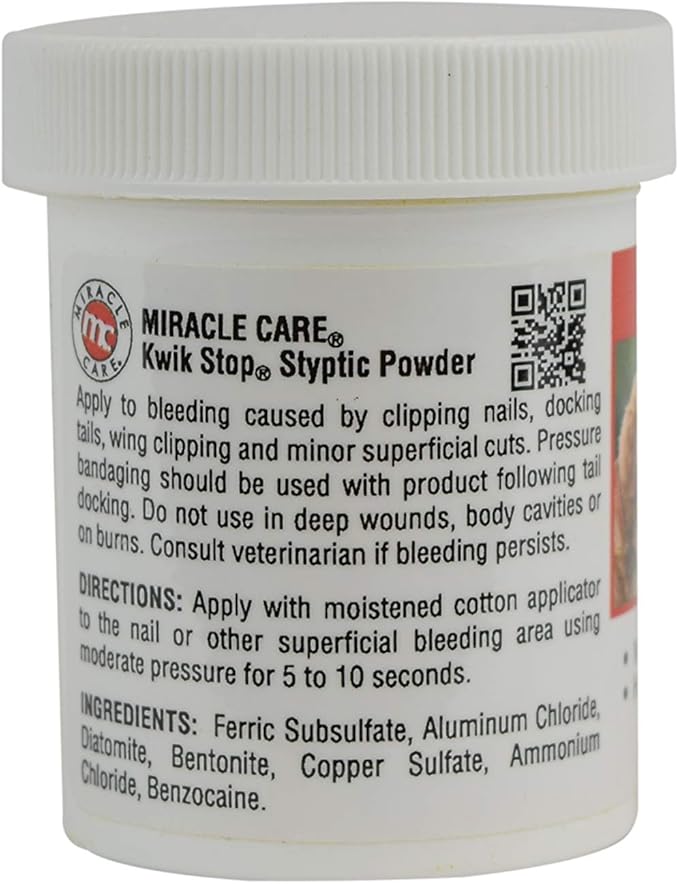 Kwik Stop Styptic Powder For Dogs, Cats, and Birds, Fast-Acting Blood Stop Powder For Pets, Quick Stop Bleeding Powder For Dog Nail Clipping, Minor Cuts, Grooming, 1.5 oz.