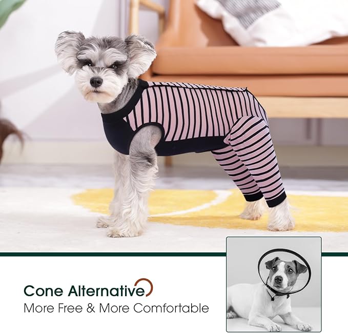 Kuoser Dog Recovery Suit, Anti Licking Dog Rear Leg Sleeve, Abdominal Dog Surgical Suit with Pants Cover Protect Wounds, Dog Elbow Protector Soft Dog Surgery Onesie Cone Alternative, Pink L