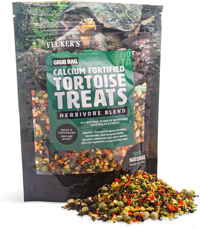 Fluker's Grub Bag Calcium Fortified Tortoise Treats, All Natural Herbivore Blend Fruits and Vegetables, for Tortoise and Herbivore Pets, 4 oz