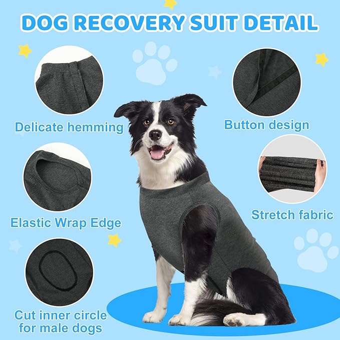 Dog Recovery Suit After Surgery, Soft Breathable Dog Onesie for Surgery Female Male, Anti Licking Dog Surgical Suit (Grey,2XL)