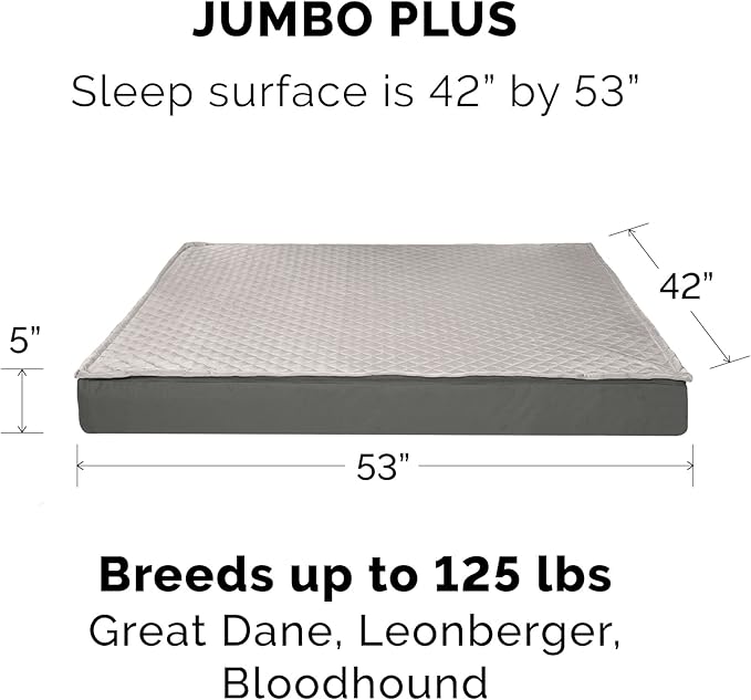 Furhaven Water-Resistant Cooling Gel Dog Bed for Large Dogs w/ Removable Quilt Top & Washable Cover, For Dogs Up to 125 lbs - Indoor/Outdoor Quilt Top Convertible Mattress - Gray, Jumbo Plus/XXL