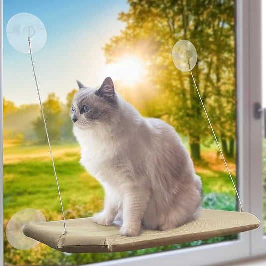 Cat Window Perch, Strong Suction Cups Easy Clean Safety Cat Hammock Window Seat for Large Fat Cat or Double Cats (Up to 50lbs)