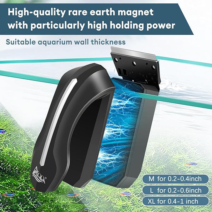 AQQA Aquarium Magnet Glass/Acrylic Cleaner,Fish Tank Cleaner Brush,Magnetic Algae Scrapers Cleaning Tools with 2 Detachable Scrapers,Floating Freshwater Saltwater (M)