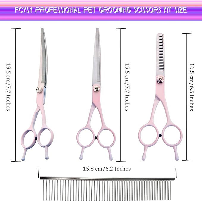 Dog Grooming Scissors Kit, Fcysy Professional Dog Trimming Scissors Set, Hair Cutting Scissors for Pet Dog Cat Grooming at Home, Curved Dog Scissors Pet Thinning Shears, Pet Grooming Supplies