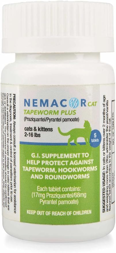 Cat Tapeworm Plus | Cats 2-16 lbs | Vanilla/Yeast | 5 Tablets