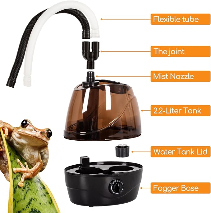 OIIBO Reptile Humidifier Fogger, 2.2L Terrarium Humidifiers with Double Extension Tube Pet Supplies Automatic Reptile Misting System Ideal for Reptiles Amphibians Herps Vivarium