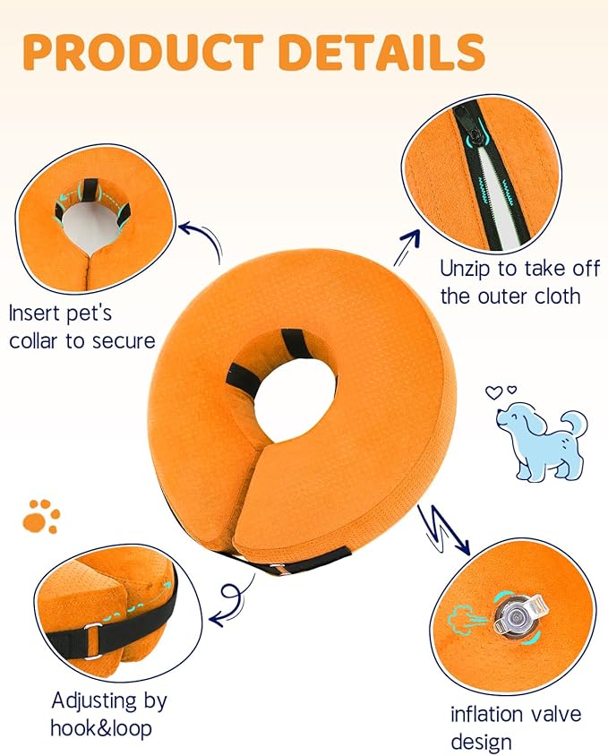 Supet Inflatable Dog Cone Collar for Large Medium Small Dogs, Soft Cone Collar for Dogs Puppies Cats, E Collar Dog Cone Alternative After Surgery