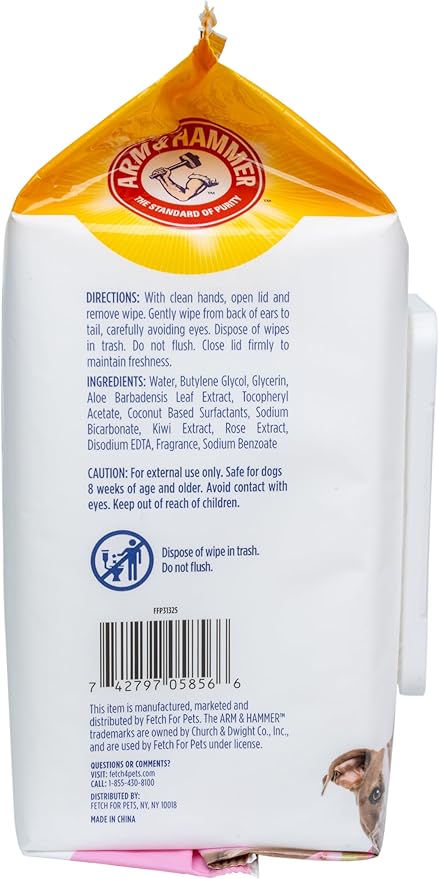 Arm & Hammer for Pets Odor Control Wipes for Dogs, Best Odor Eliminating Waterless Cleaning for Dogs & Puppies | Kiwi Blossom Scent, 100 Count