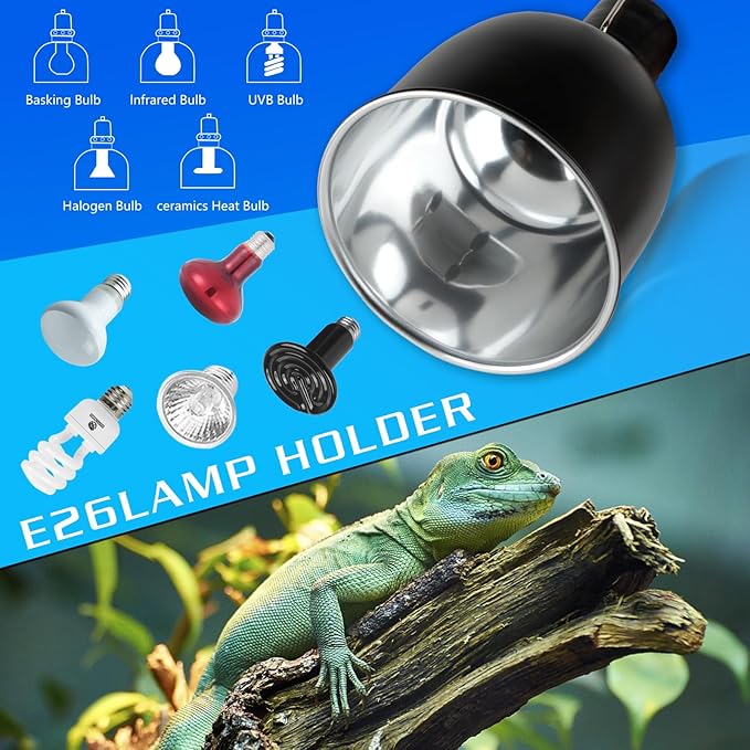 Reptile Light Fixture, 5.5 inch Optical Reflection Deep Dome Heat Lamp Fixture, UVB Heat Basking Lamp Fixture for Amphibian Reptile Terrariums