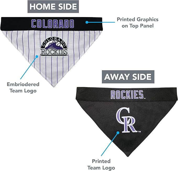 Pets First ROC-3217-L-XL MLB Colorado Rockies Reversible Pet Bandana, Large/X-Large, MLB Team Color