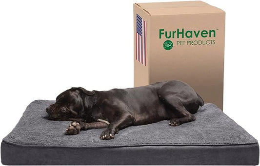 Furhaven Orthopedic Dog Bed for Large Dogs w/ Removable Washable Cover, For Dogs Up to 125 lbs - Terry & Suede Mattress - Gray, Jumbo Plus/XXL