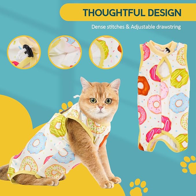 Avont Cat Recovery Suit - Kitten Onesie for Cats After Surgery, Cone of Shame Alternative Surgical Spay Suit for Female Cat, Post-Surgery or Skin Diseases Protection -Donut(M+)