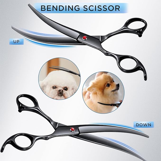 Gimars 7.0in Professional 4CR Stainless Steel Safety Round Tip 6 in 1 Dog Grooming Scissors Heavy Duty Titanium Coated Pet Grooming Scissor for Dogs, Cats and Other Animals