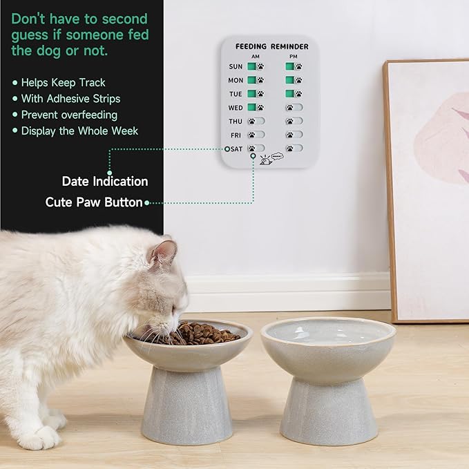 Pet Feeding Reminder for Dogs Cats, Magnetic Reminder Sticker Sign, AM/PM Daily Indication, Dog Accessories Helps You to Track Pet Feeding & Medication (White)