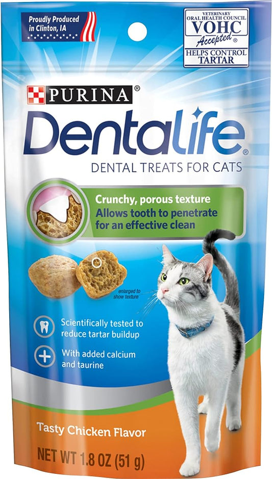 Purina DentaLife Made in USA Facilities Cat Dental Treats, Tasty Chicken Flavor - (Pack of 10) 1.8 oz. Pouches