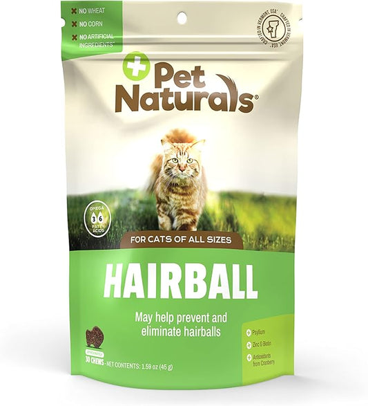 Pet Naturals Hairball - 30 Chicken-Flavored Chews - Cat Supplements & Vitamins for Hairball Control and Digestive Support, Contains No Corn or Wheat