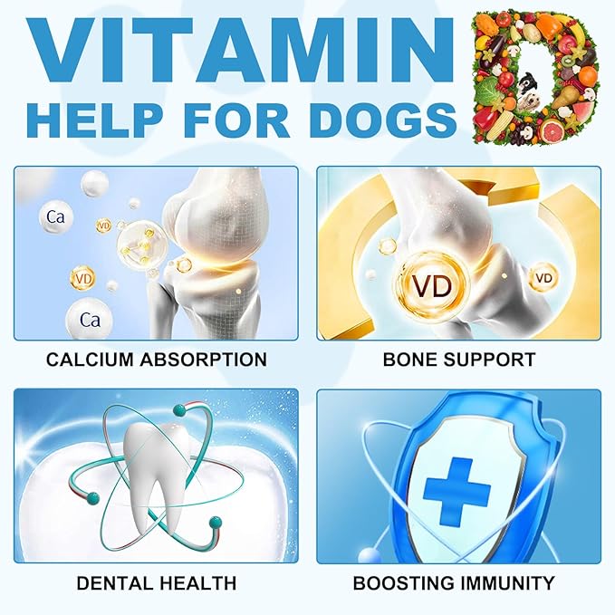 Vitamin D for Dogs, Liquid D for Dogs, Dog Vitamins D Drops Promote Calcium Absorption, Supports Hip & Joint Health and Dog Dental Health - Pet Supplements Liquid Vitamins D, Bacon Flavour - 2 Fl Oz