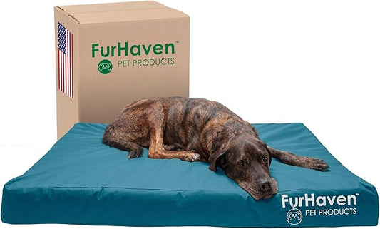 Furhaven Water-Resistant Memory Foam Dog Bed for Large Dogs, Deep Lagoon, Jumbo Plus/XXL, 53"L x 40"W x 5"Th
