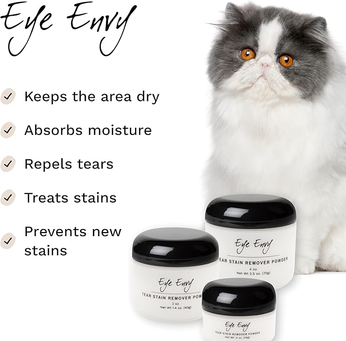 Eye Envy Tear Stain Remover Powder for Dogs & Cats |100% Natural, Safe | Apply Around Eyes to Absorb & Repel Tears | Keeps Area Dry | Treats The Cause of Staining | Effective & Non-Irritating (.5oz)