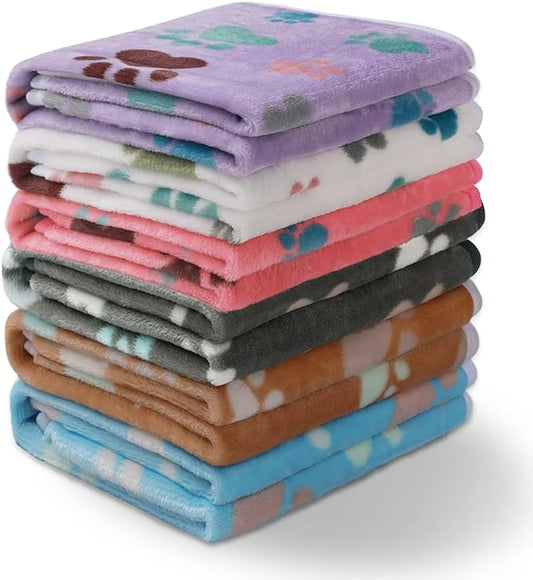 1 Pack 6 Blankets Dog Cat Soft Fluffy Fleece Pet Blanket Warm Cute Print Design Puppy Kitten Blanket Doggy Paw Large(41"x31")