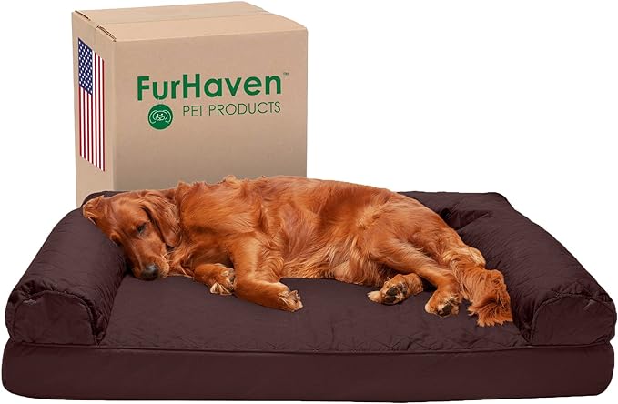 Furhaven Orthopedic Dog Bed for Large Dogs w/ Removable Bolsters & Washable Cover, For Dogs Up to 95 lbs - Quilted Sofa - Coffee, Jumbo/XL