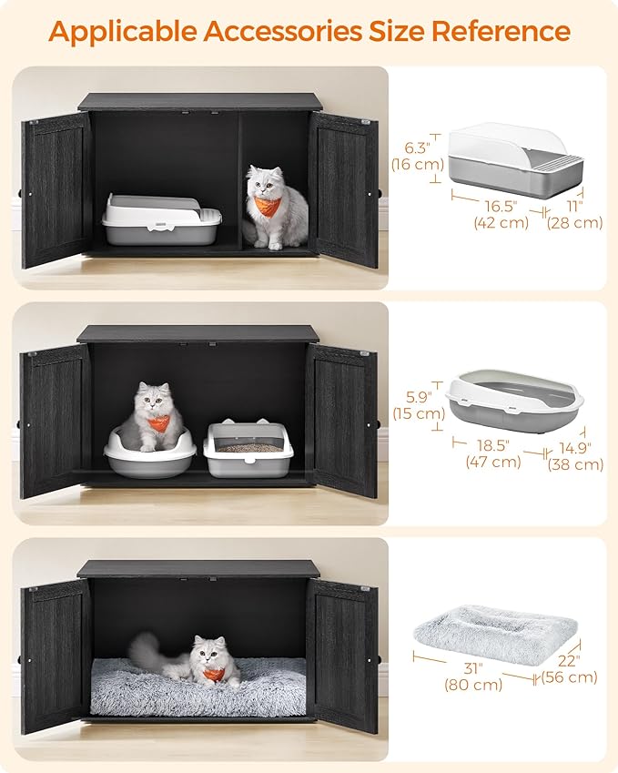 Feandrea Cat Litter Box Enclosure, Litter Box Furniture Hidden with Removable Divider, Indoor Cat House, End Table, 31.5 x 20.9 x 19.7 Inches, Ink Black UPCL002B01