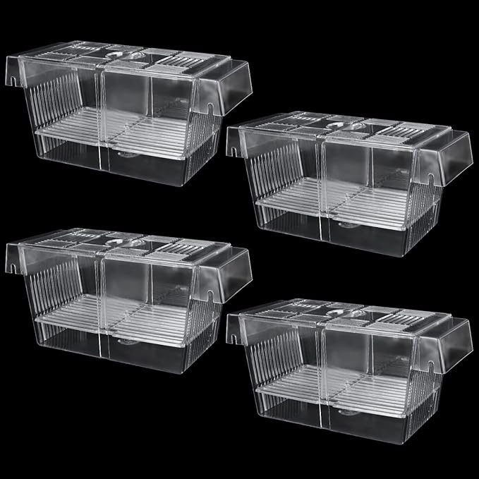 4PCS Fish Breeder Box for Fish Tank, Acrylic Aquarium Fish Isolation Breeding Box with Suction Cups Acclimation Hatchery Incubator for Baby Fishes Guppy Shrimp Clownfish Betta, Medium Size