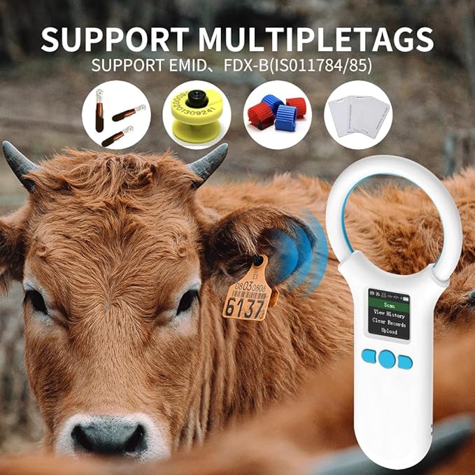 Pet Microchip Scanner, RFID Dog and Cat Microchip Reader, Supports EMID, FDX-B（ISO11784/11785）Microchips, for Animal Management Bluetooth Wireless Connected