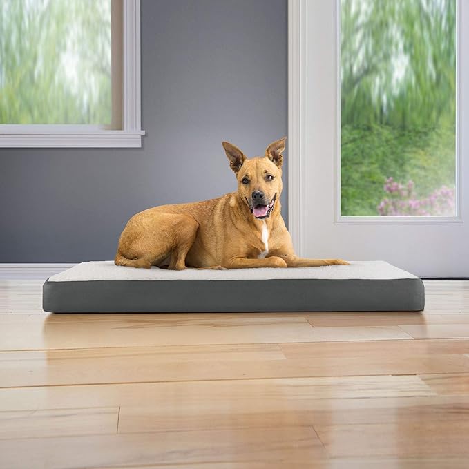 Furhaven Memory Foam Dog Bed for Large/Medium Dogs w/ Removable Washable Cover, For Dogs Up to 55 lbs - Sherpa & Suede Mattress - Gray, Large