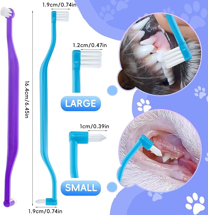 2Pcs Dual Sided Cat Toothbrushs, Cat Tooth Brush for Kitten Dental Care, Ergonomic & Durable Cat Teeth Cleaning Brushs, 360° Deep Cleaning, Cat Dental Care Supplies for Kitten & Adult Cats