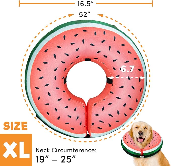 BENCMATE Protective Inflatable Collar for Dogs and Cats - Soft Pet Recovery Collar Does Not Block Vision E-Collar (XLarge, Watermelom)