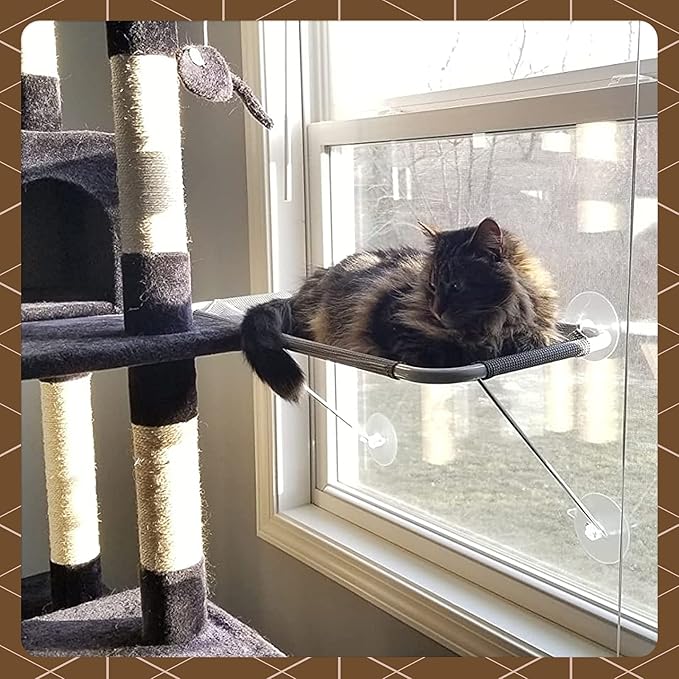 Cat Window Perch, Cozy Cat Window Hammock for Sunbathing Experience, Give Your Cat The Best Seat in The House with a Cat Window Bed - The Best Cat Perch for Your Furry Friend (M, Brown)