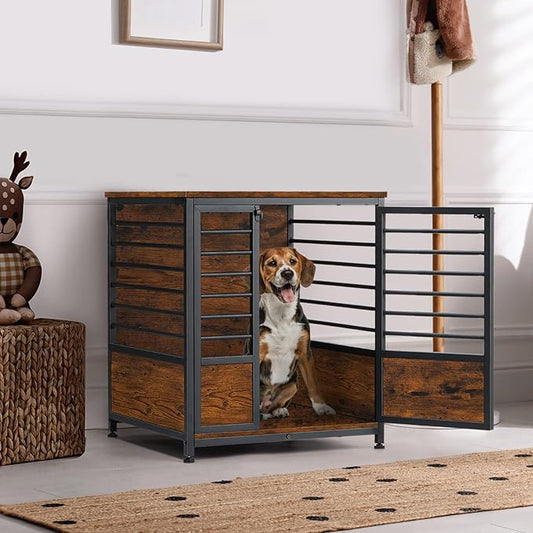 LIANTRAL Small Dog Crate Furniture, Heavy Duty Wood Nightstand Dog Kennel House Cage with Storage Side End Table for Living Room Bedroom