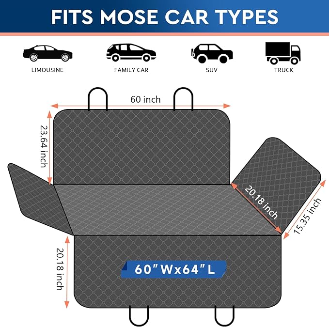 Dog Car Seat Cover Dog Seat Cover for Back Seat Scratch Prevention Dog Hammock Protects Against Dirt Dog Seat Covers for Cars Fits for Small SUVs and Trucks 60"x 64", Black
