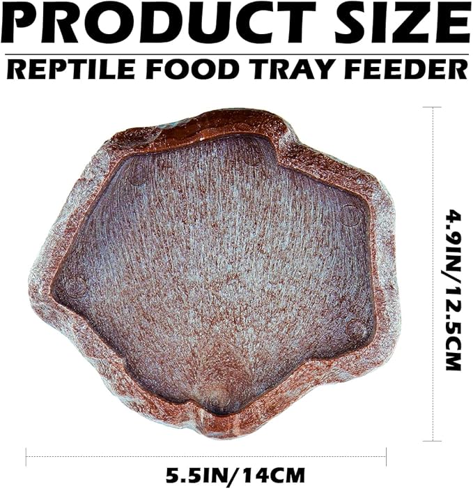 Reptile Water Dish Bowl Resin Rock Reptile Food and Water Feeder Pet Terrarium Plate for Tortoise Lizard (Brown) (Small)